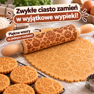 Wałek z grawerem 3D– drewniany wałek z wzorami do pierników i ciasteczek (38 cm)